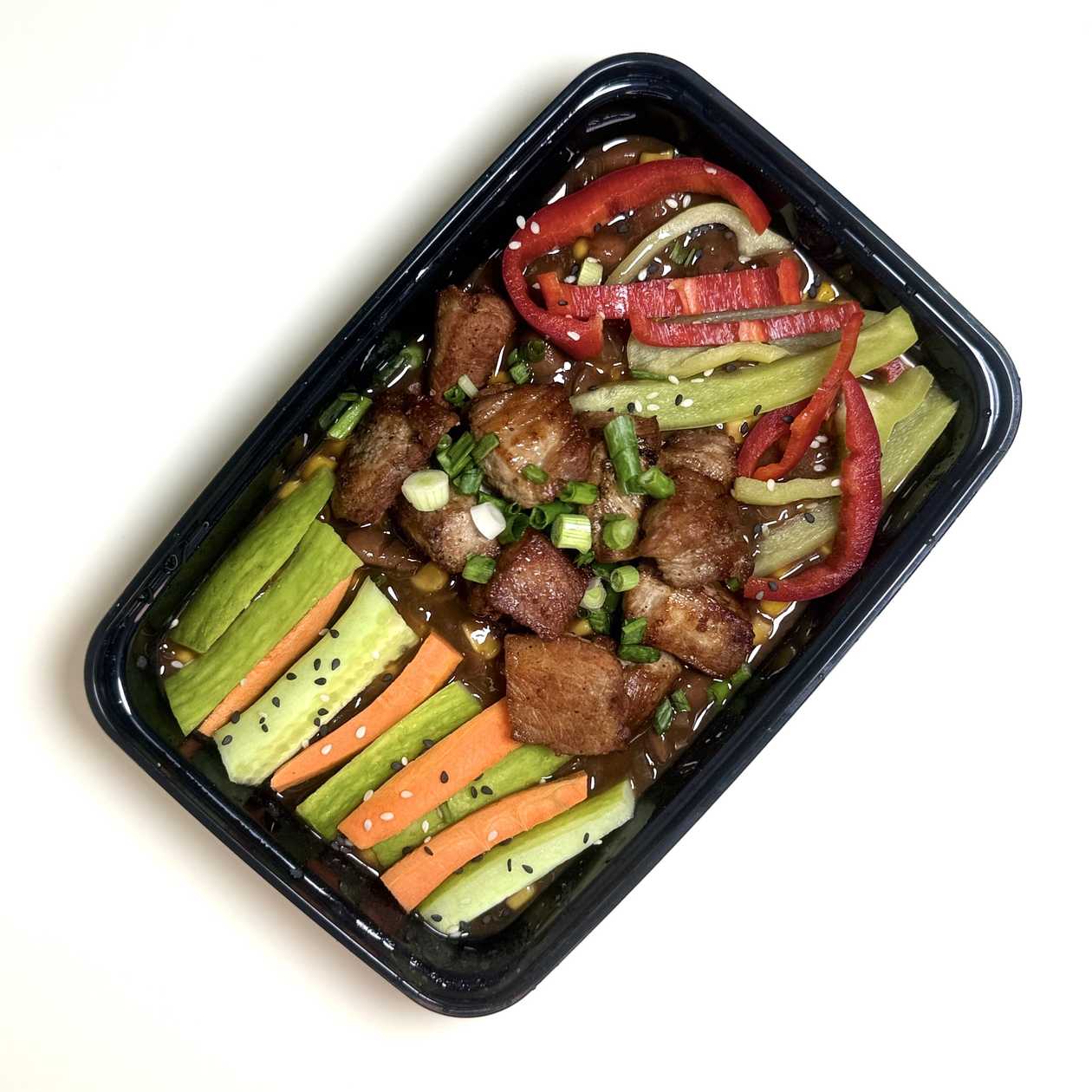 pork with Mexican style beans and fresh veggies