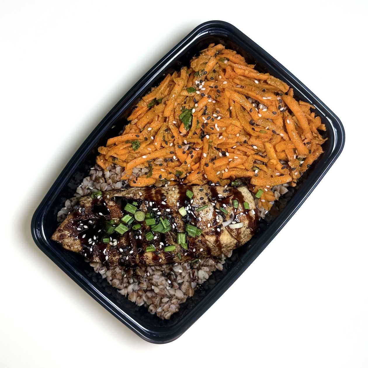 Grilled chicken and carrot salad with buckwheat