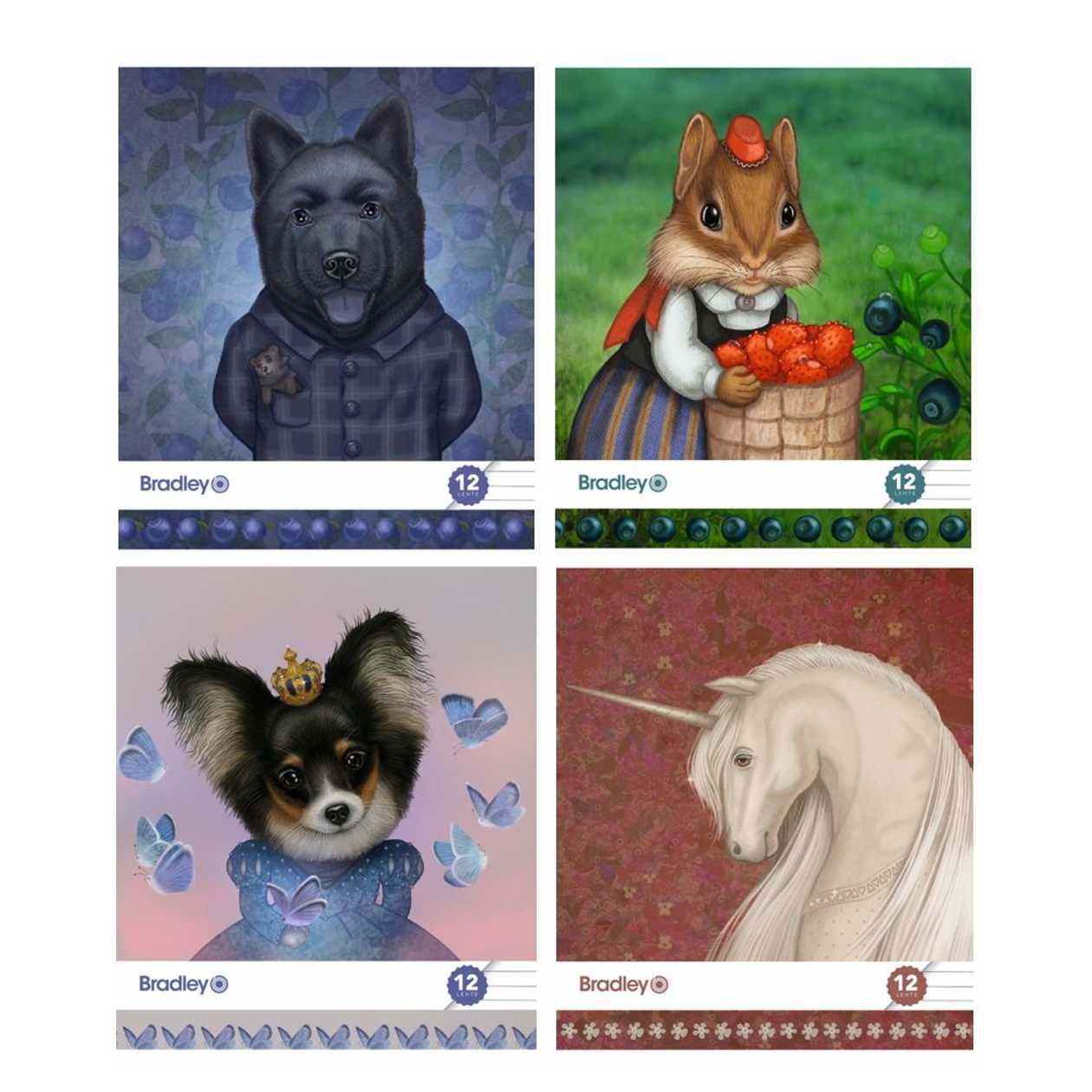School Notebook A5+ 16 Lines, 12 Pages, Lucky Laika, 4 Motifs, with Strong Cover