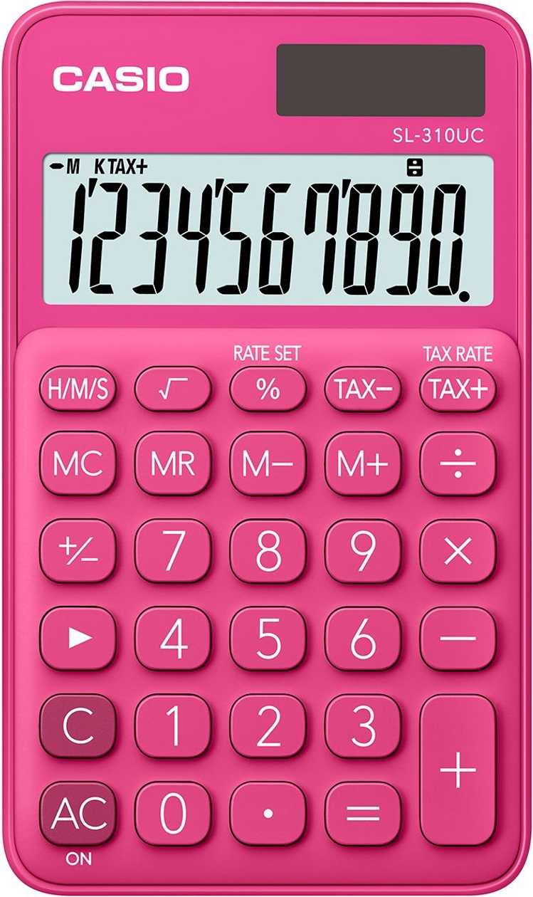 Pocket Calculator Casio Sl-310Uc Red/Red - 10 Digits, Standard And Solar Battery, 50 g, 8X70X118 mm, Comes with Case, Casio Logic Calculator