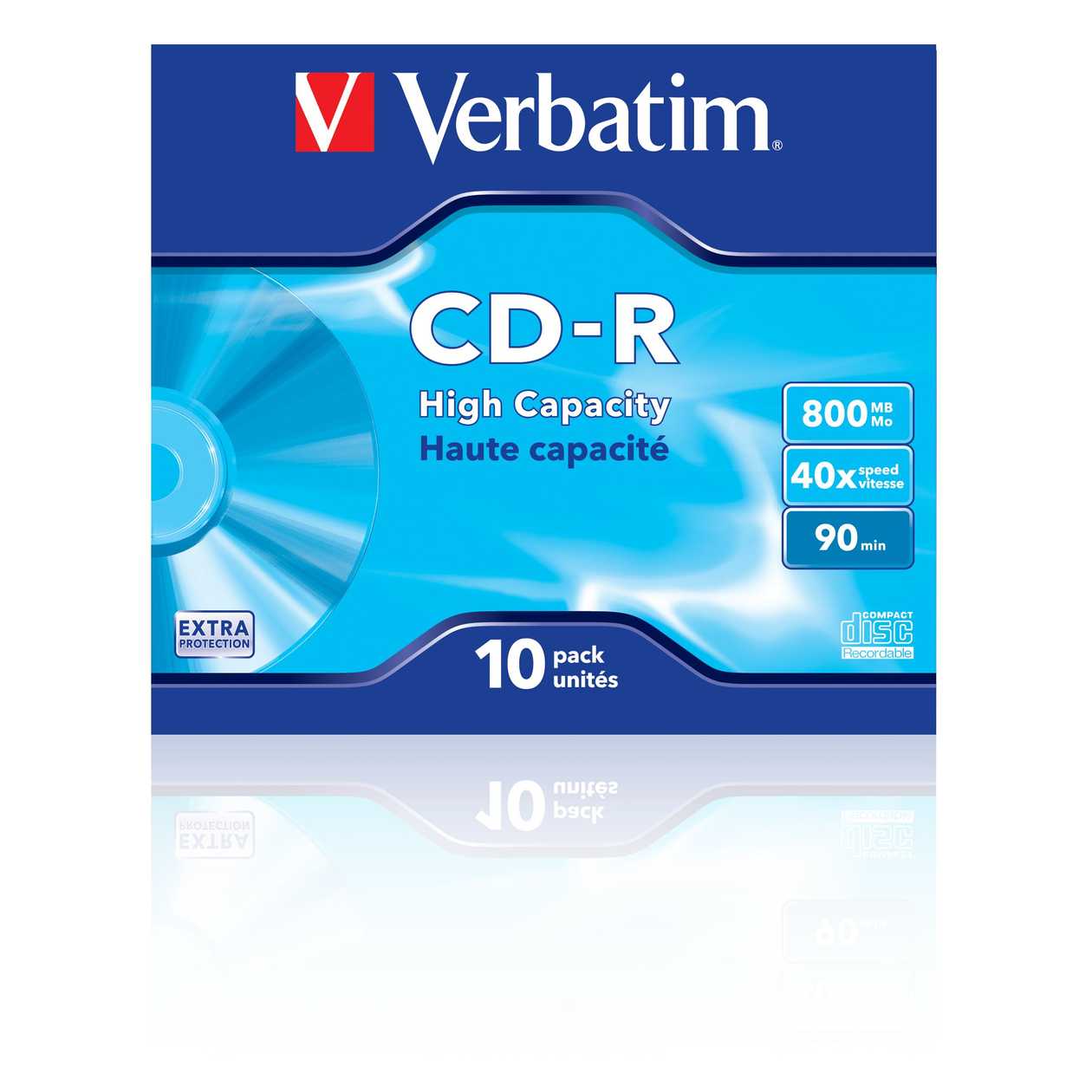 Cd-R Verbatim 800Mb 90Min 40X Jewel Case, Datalife Extra, 10 Cartridges Per Pack