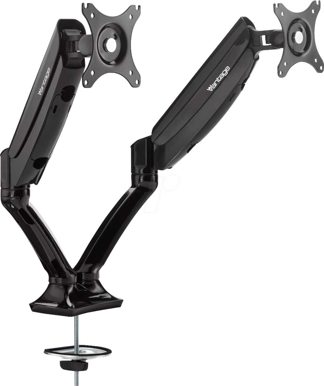 Monitor Desk Mount for Two Monitors Vantage Office Duo, Black, gasamort, 270° Rotatable, 401 mm Reach, Vesa75/100, 2X2-9 Kg