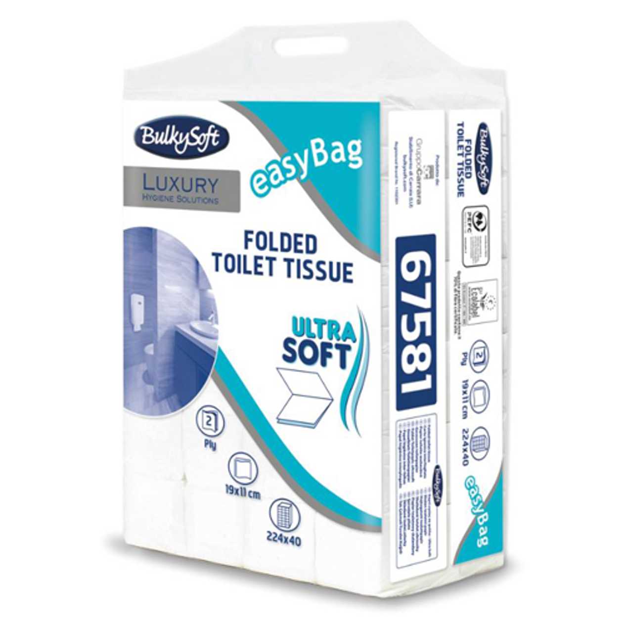 Toilet Paper In Sheets Bulkysoft Excellence 2-layer 224 Sheets/pack (sheet Size 19x11cm)