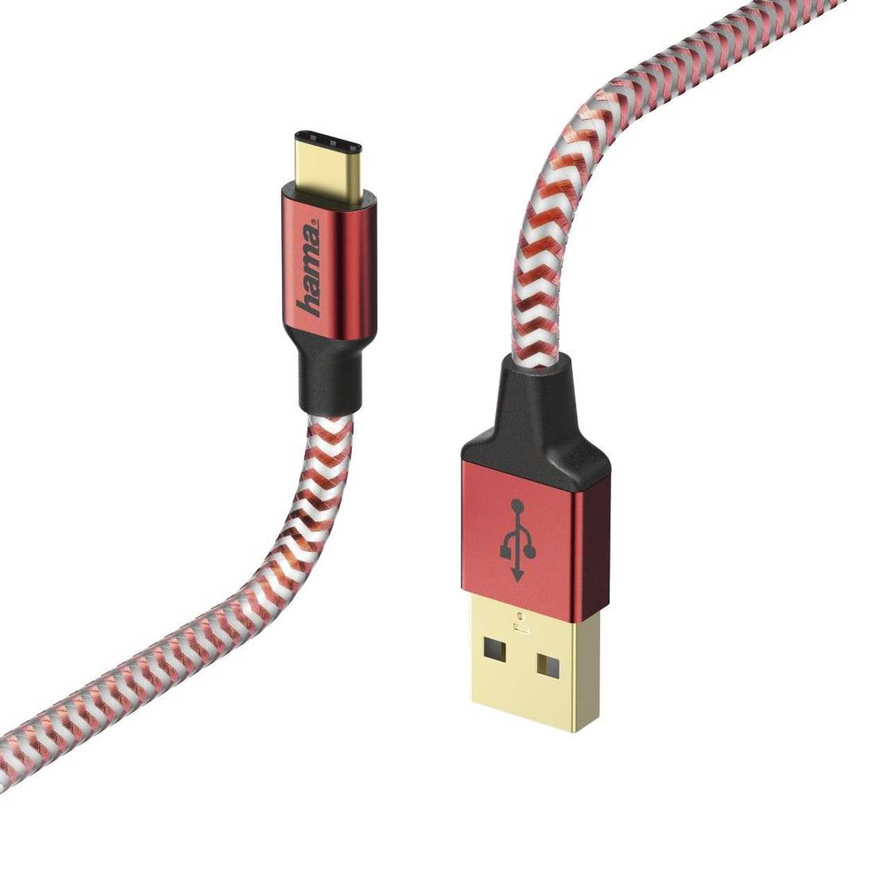 USB Cable Hama USB3.0 Type-c Connector (USB3.1 gen1) Red Nylon, 1.5m Double Shielding, gold-plated Contacts, Charging Up To 3a