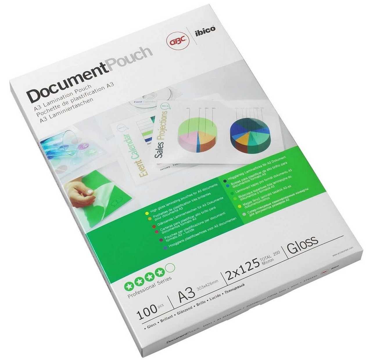Laminating Film A3 125mic, 100 A3 Films In A Pack, gbc Document Laminating Pouches gloss