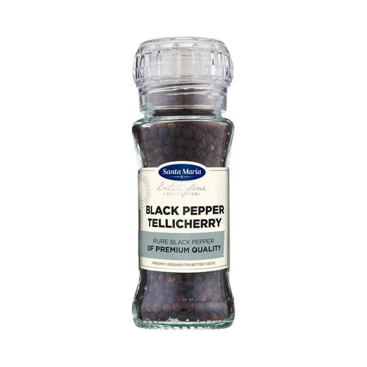 Black Pepper Tellicherry, Santa Maria, 70 g (Glass Jar, Mill)
