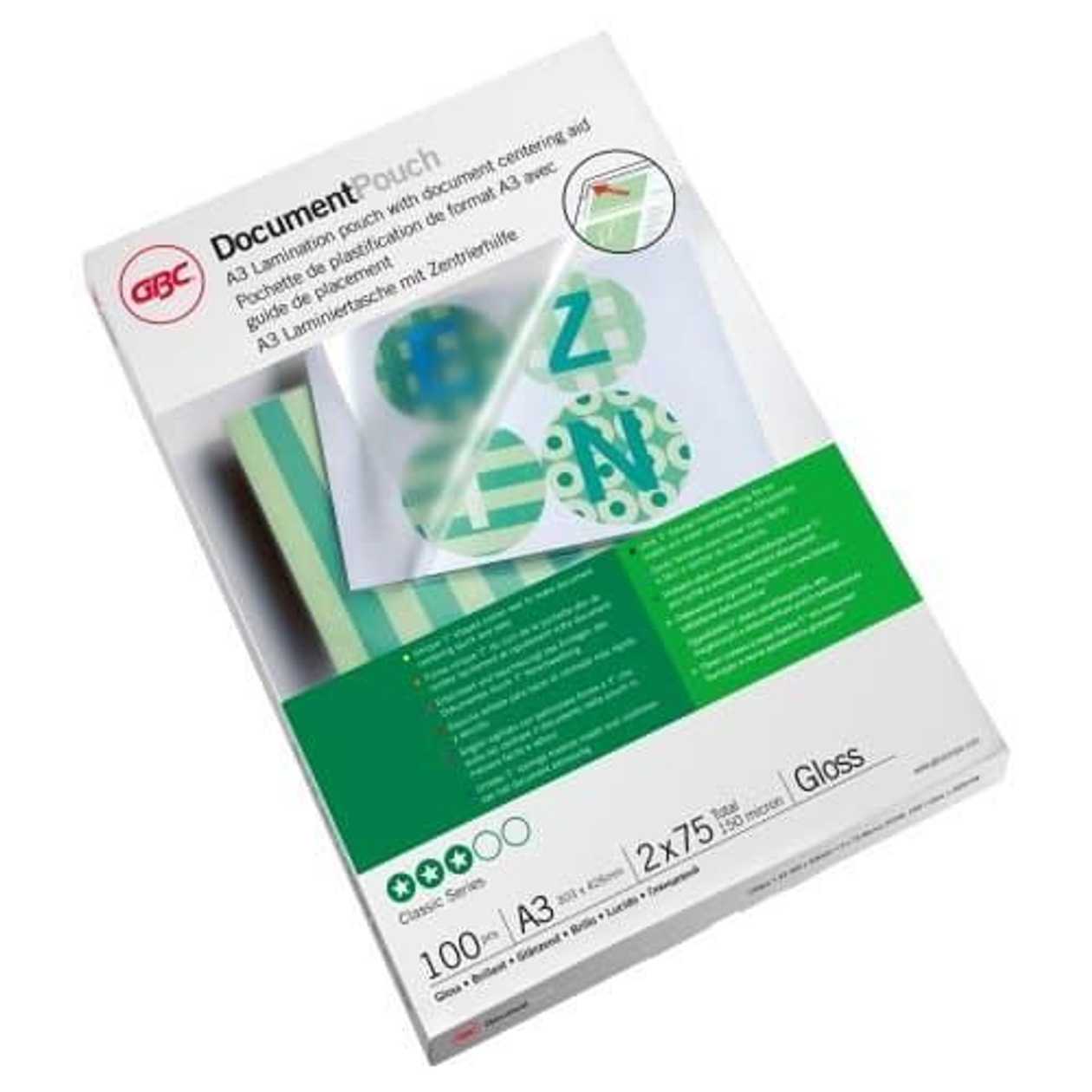 Laminating Film A3 75mic, 100 A3 Films In A Pack, gbc Document Laminating Pouches gloss
