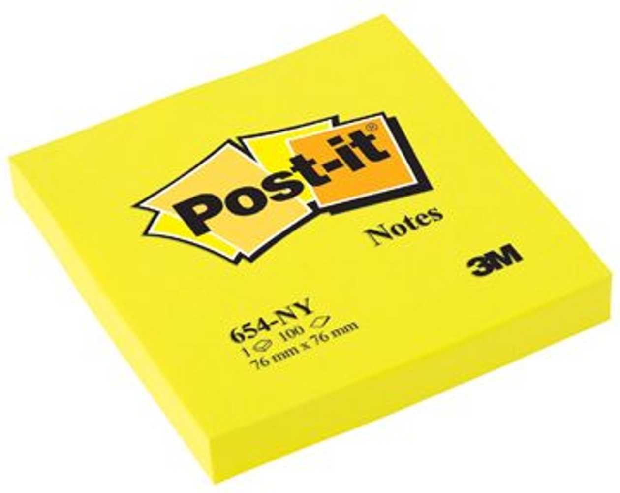 Self-Adhesive Note Paper Post-It 654 Neon Yellow 76x76 mm (pack of 100 l.)