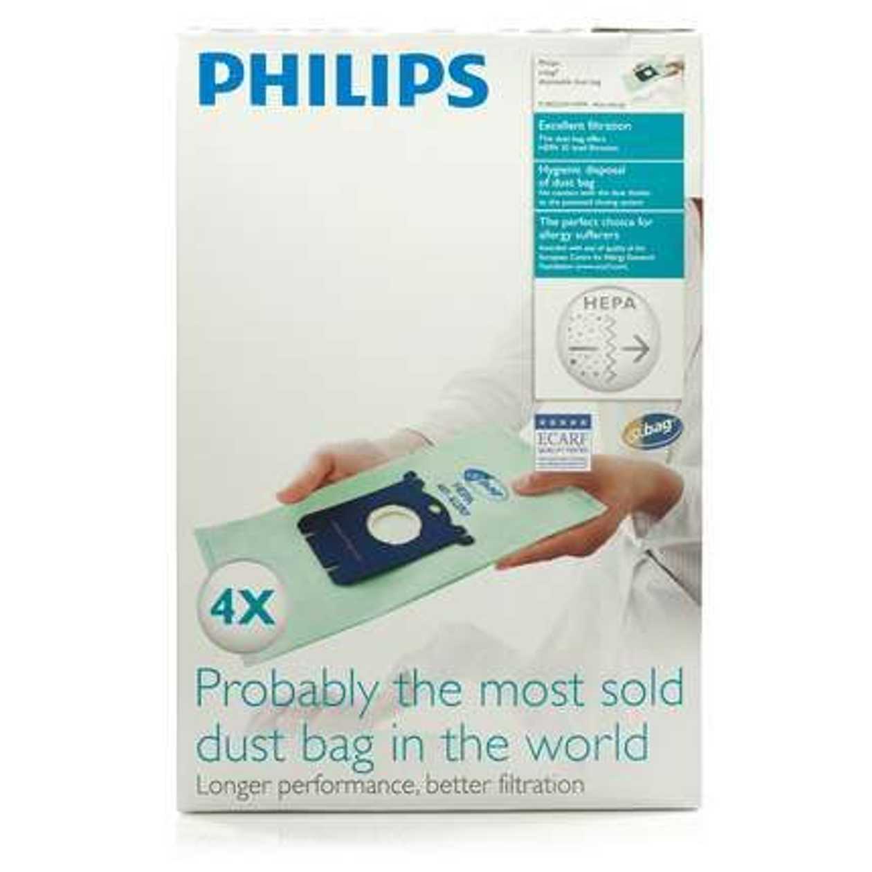 Dust Bag Philips Fc8022 Hepa - Anti-Allergy (1 Pack - Pack Of 4) S-Bag/Disposable Dust Bag, Electrolux, Volta, Tornado, Aeg