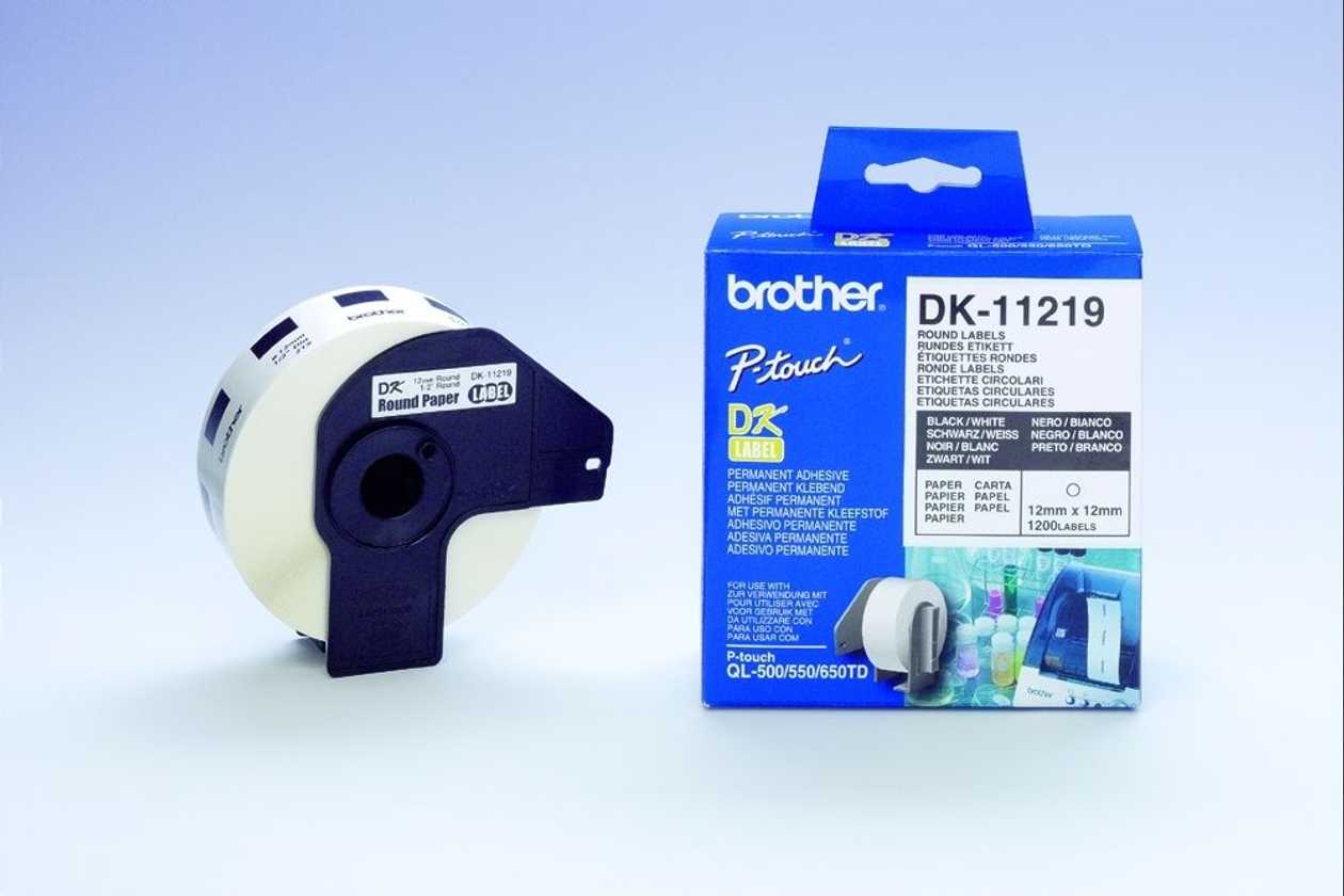 Adhesive Tape Brother Dk 11219, 1/2` Round Paper Labels (1200 Pcs) For Ql Series Printers