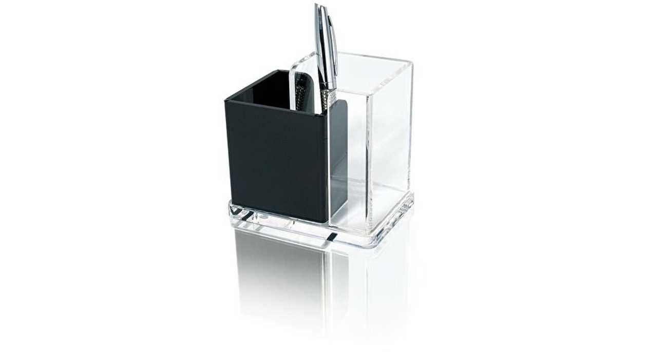 Pencil Cup 2-part Square Wedo Exclusiv, 120x85x100 mm, Acrylic, Transparent/black,