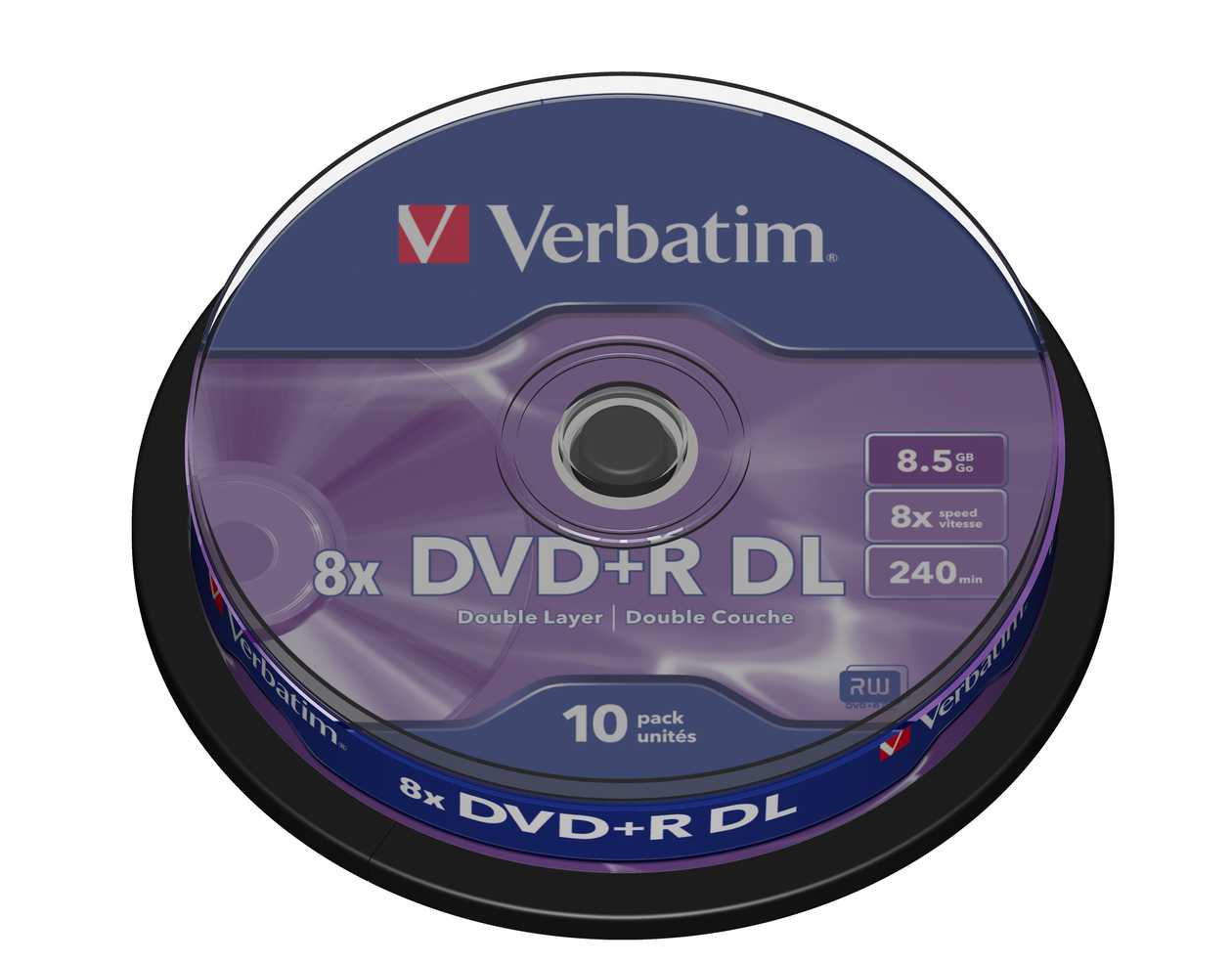 Dvd+R Verbatim 8,5 gb Double Layer 240Min 8X, Cake 10 (10 pcs.) Matt Silver, Azo Recording Layer