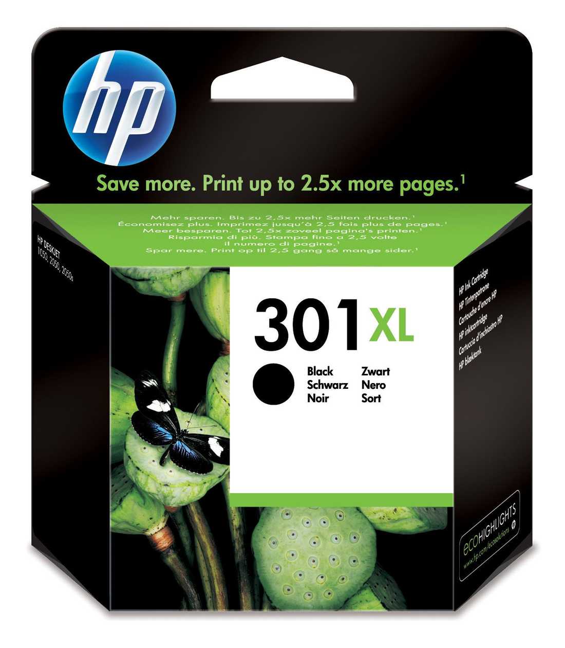 Tint Hp Ch563e No301xl Black 480lk Black Large Deskjet 1000/1050/1510/2050/2510/2540/3050/3055/3510 Envy 4500/4502/5530 Officejet 2620