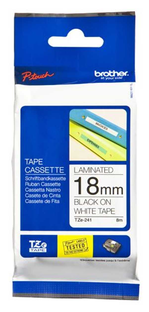 Adhesive Tape Brother Tze-241 White, Black Text, Width 18 mm