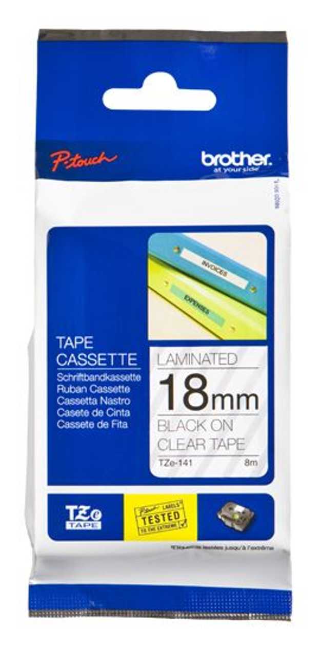 Adhesive Tape Brother Tze-141 Transparent, Black Text, Width 18 mm