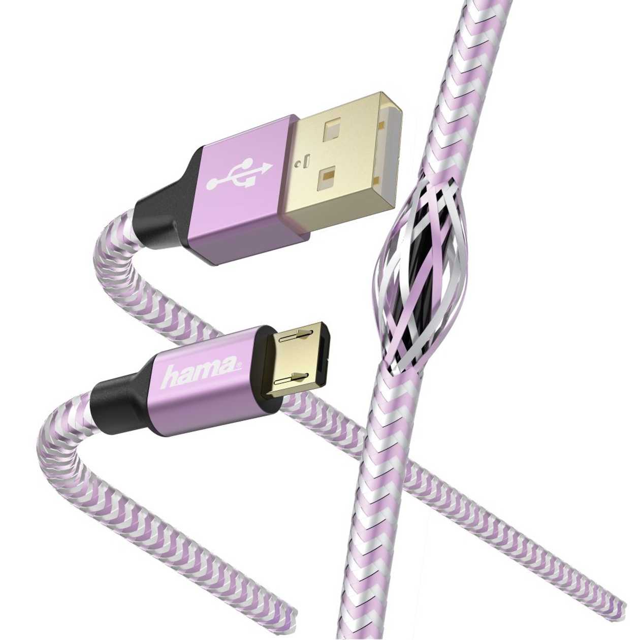 USB Cable USB-A MicroUSB 1.5M Hama Charging/Data Cable Lavender, gold Plated Contacts, Double Shielding, Molded Small Connectors