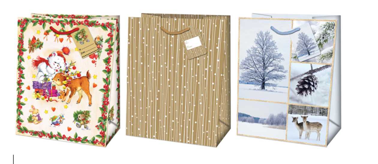 Gift Bag- 19x10.2x23 cm Winter Stripes/bear And goat/winter Wonderland