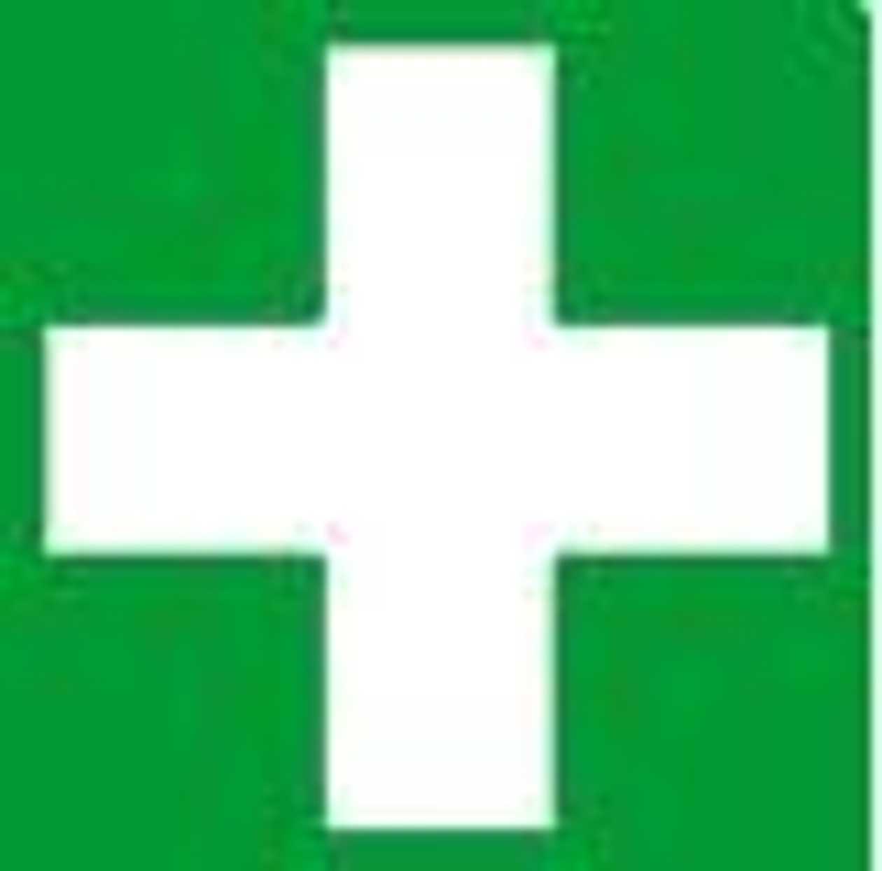Safety - Label First Aid - White Cross On green Bac kground 10x10 cm Sticker