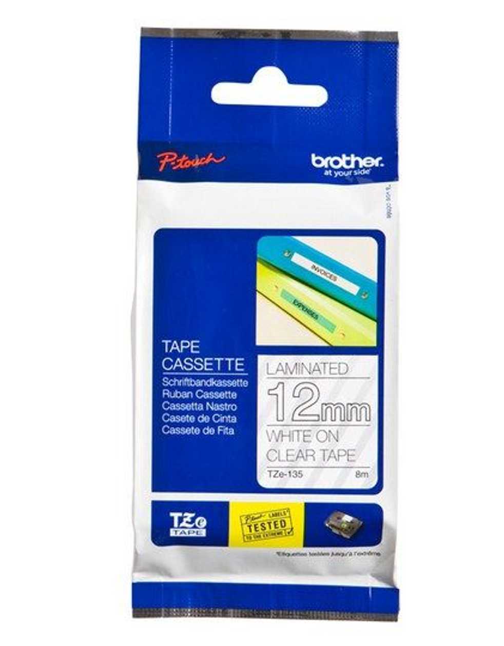 Adhesive Tape Brother Tze-135 Transparent, White Text, Width 12mm