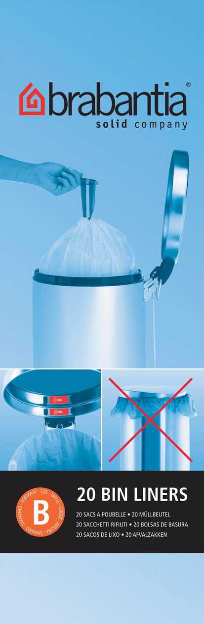 Garbage Bags Brabantia B 5l, 31 17 41 (20 Bags In A Roll) For A 5l Trash Can; H-34.0 cm, L-33.0 cm / White