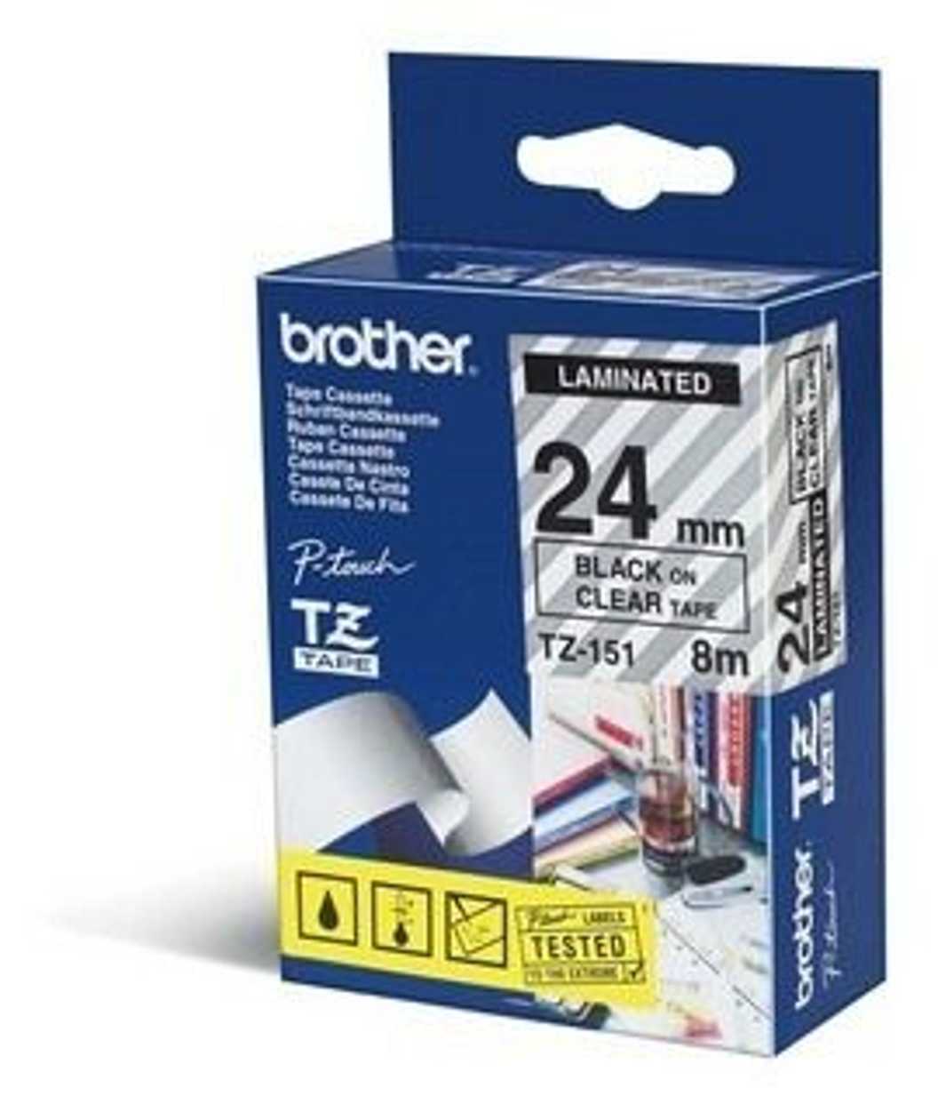 Adhesive Tape Brother Tze-151 Transparent, Black Text, Width 24mm
