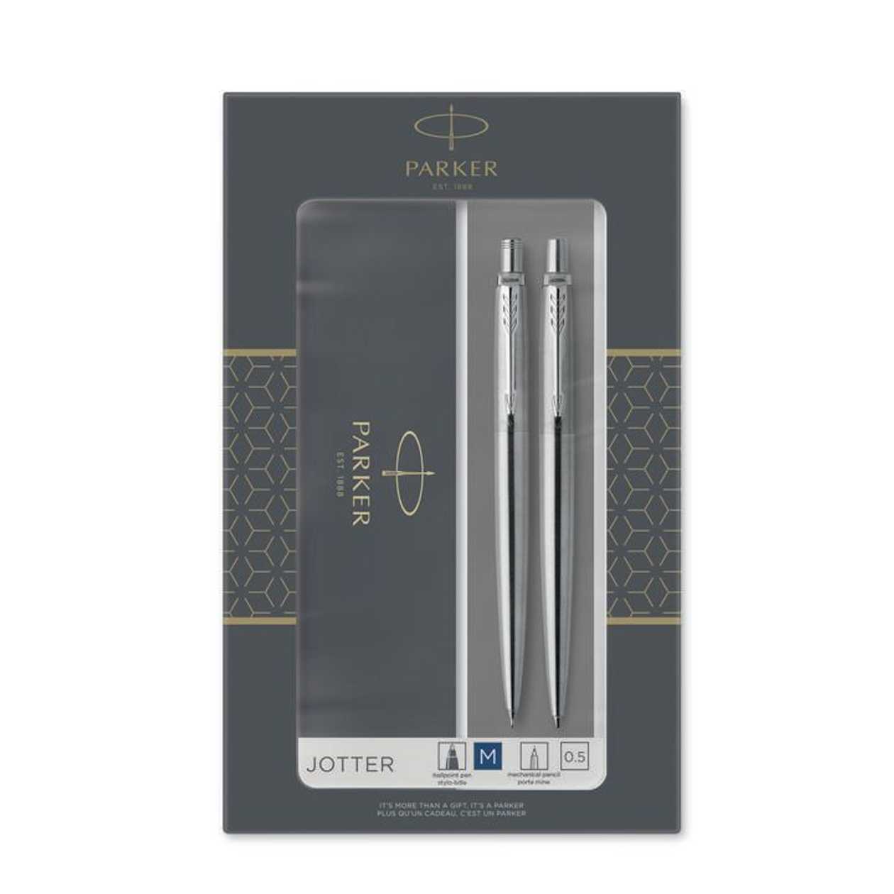 Gift Set Parker Jotter Stainless Steel Ct, Ballpoint Pen + Mechanical Pencil