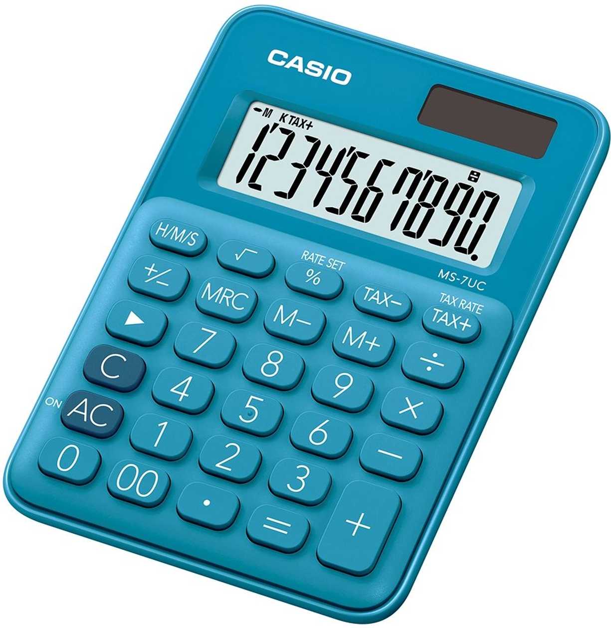 Desktop Calculator Casio Ms-7Uc Blue/Blue - 10-Digit, Standard And Solar Battery, 70 g, 19X86X120 mm, Casio Logic