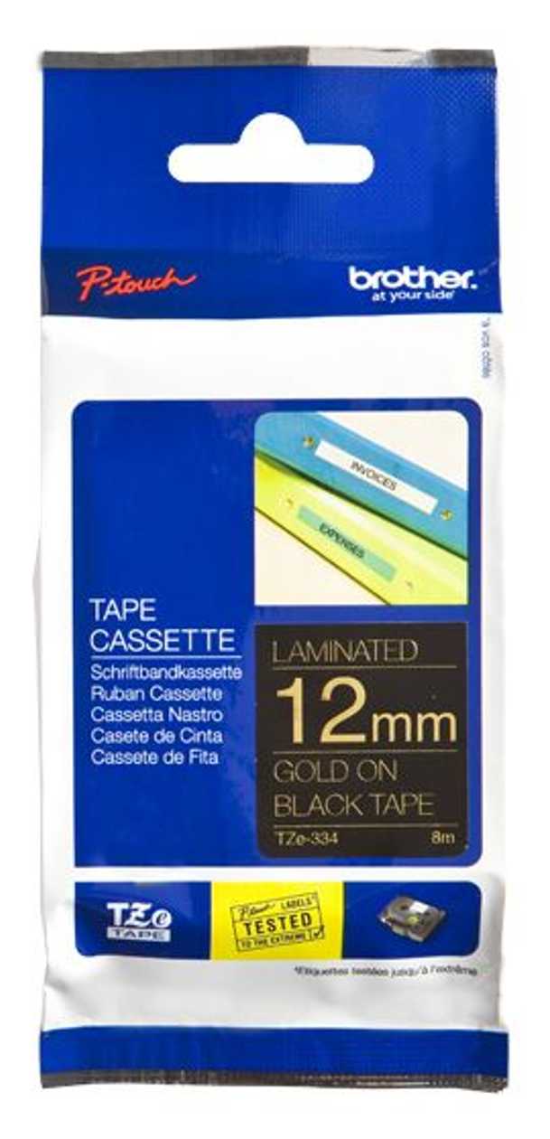 Adhesive Tape Brother Tze-334 Black, gold Text, Width 12mm