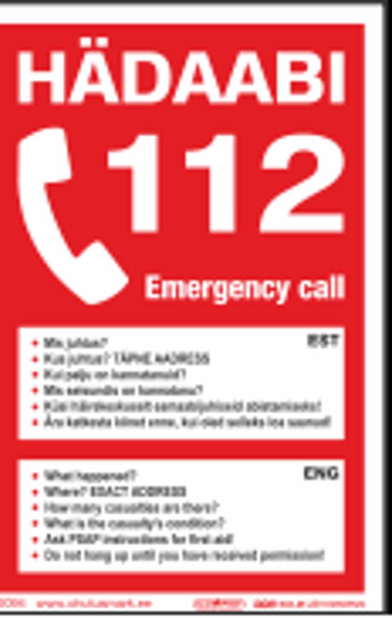 Safety - Label 'emergency 112 Instructions' Est + Eng Sticker 150x100 mm - 1 pc.