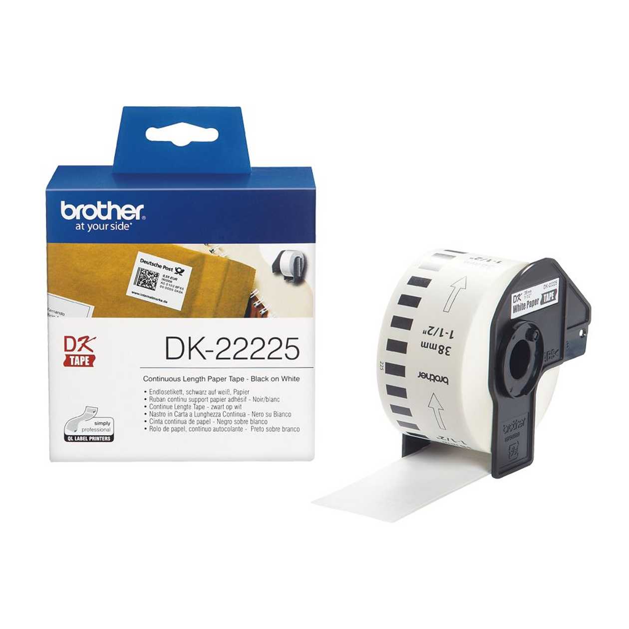 Adhesive Tape Brother Dk 22225, Rolling Paper Tape, 38 mmx30.48m, White