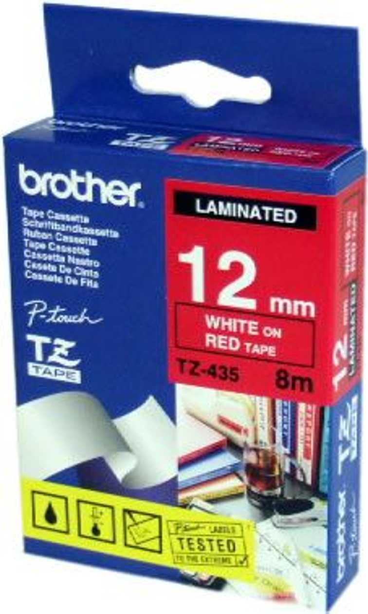 Adhesive Tape Brother Tze-435 Red, White Text, Width 12mm
