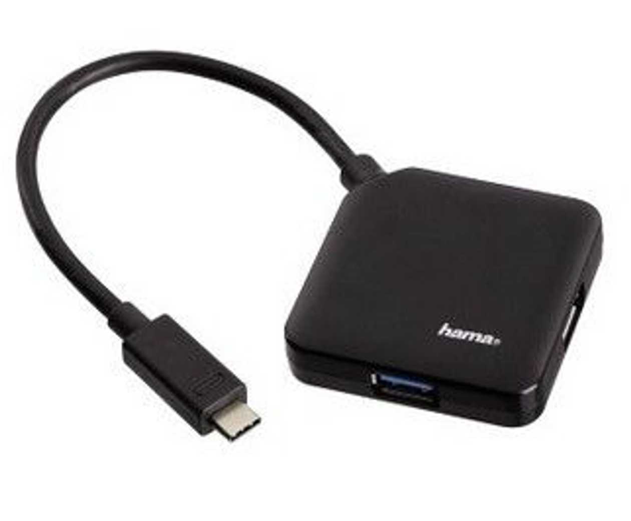 USB-Hub Hama USB3 Type-C Connector - 4 Ports USB3, USB-C Powered, Black, Win 10/8/7, Macos 10.8