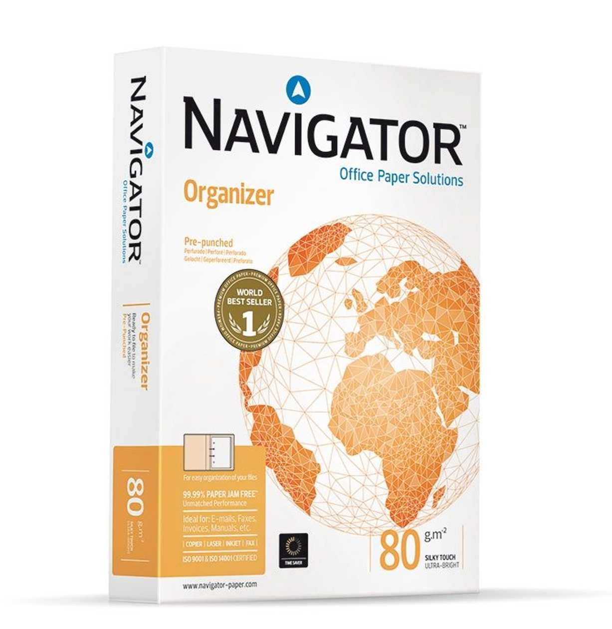 Copy Paper A4 80 g Navigator Organizer-2-hole 500 Sheets/p kg.