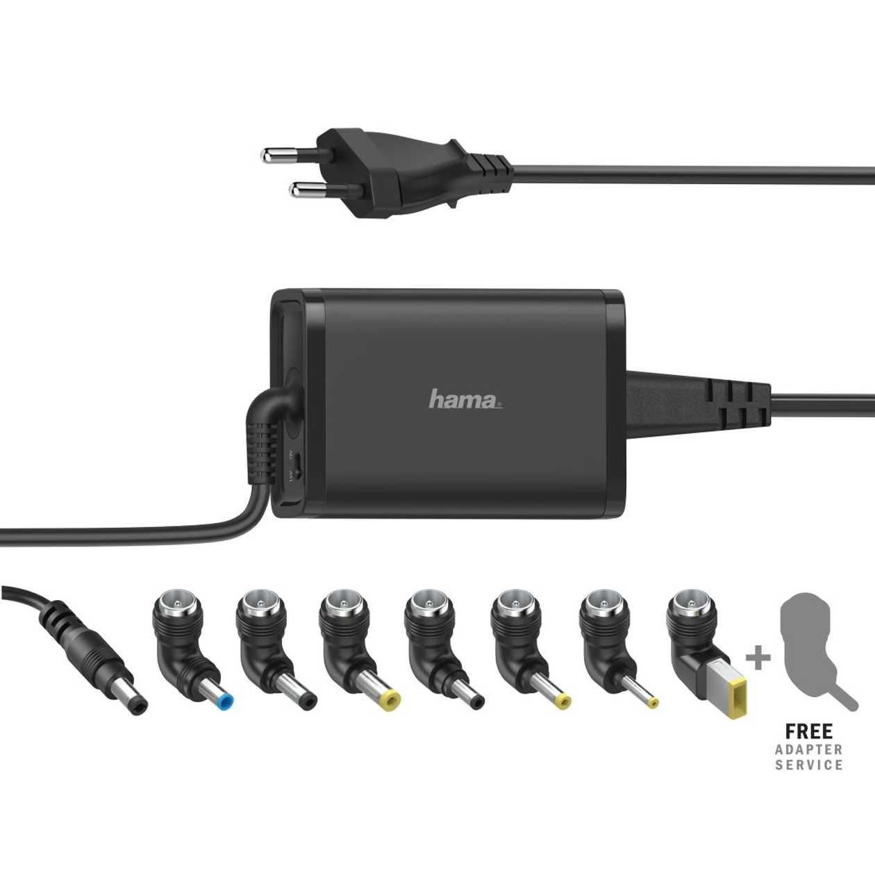 Power Adapter for Notebook Universal Hama Notebook Power Supply Unit 65W/15V-19V 4.25A, 8 Different Plugs, Total Cable Length 2.35M