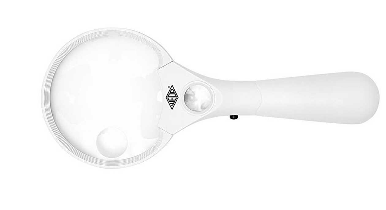 Loupe Wedo Hand Magnifier, Plastic, Lenses 3x D9cm, 4.5x And 12x D2cm, Led 3x1.5v Aaa, Comfortable Handle