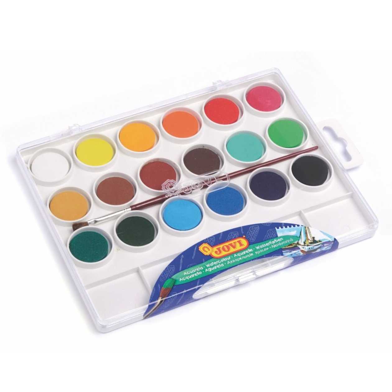 Watercolours 18 Colours + Brush in Plastic Box, Jovi