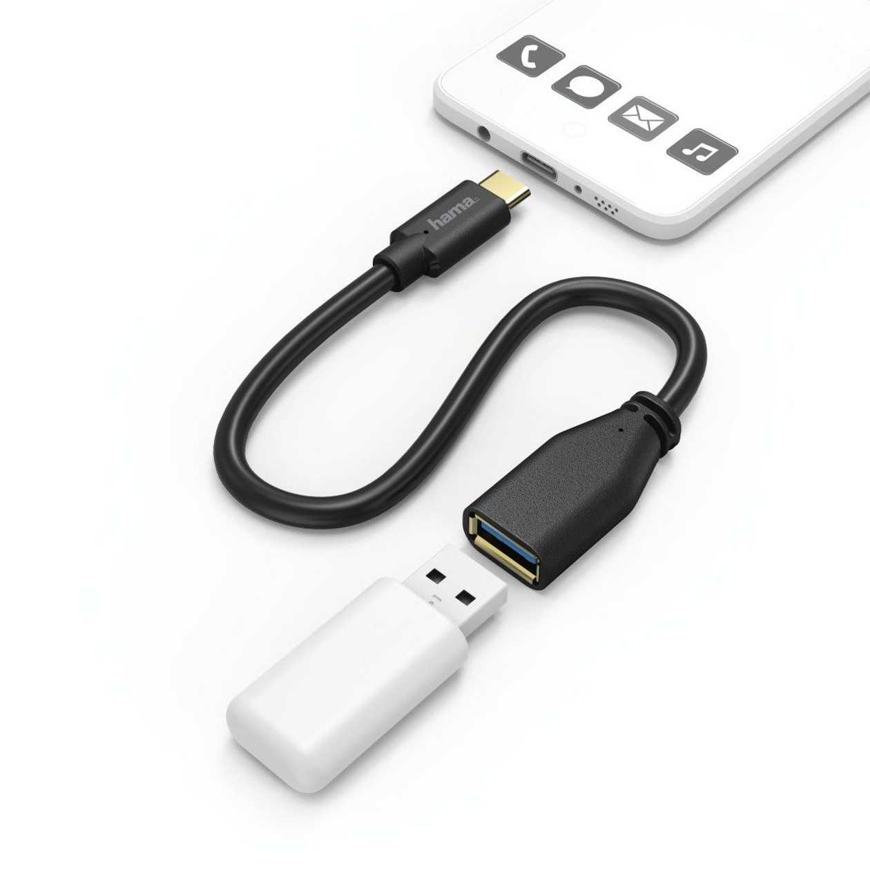 Adapter Cable Hama USB-C Adapter Cable, Otg, USB Type-C Connector - USB3.0 A Connector, gold Plated Contacts, 0.15M, Double Shielding