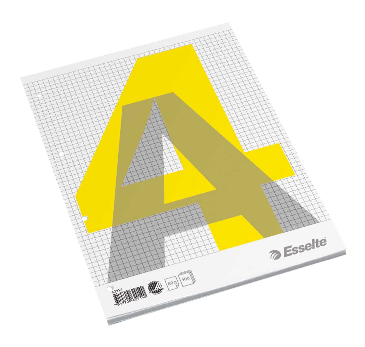 Writing Pad A4 100 l. 5x5 Square, Adhesive Binding Above, Punched Esselte