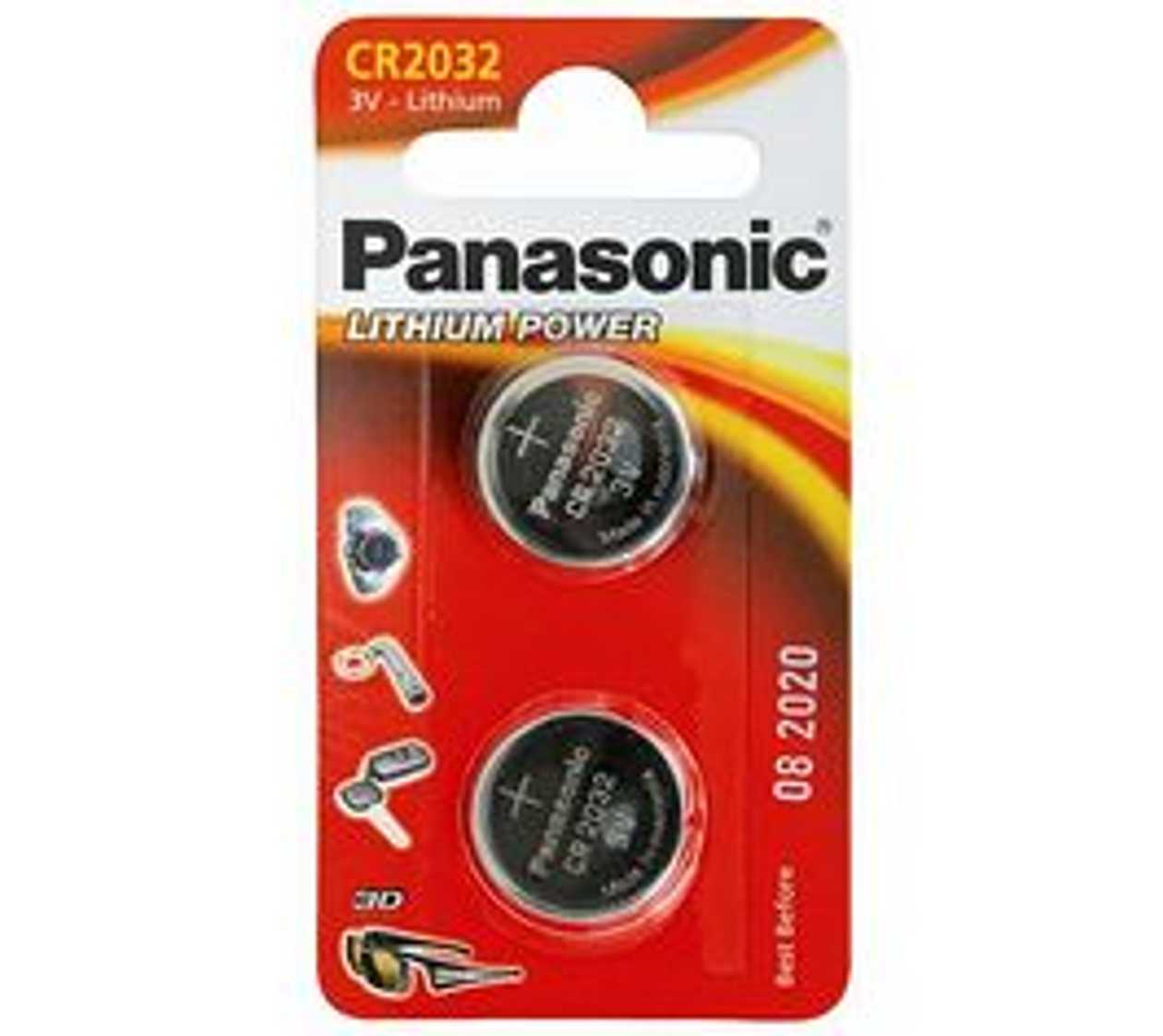 Batteries Panasonic Cr2032/2b, 2 Batteries, 3v Lithium 220 mah Diam 20 mm H 3.2mm