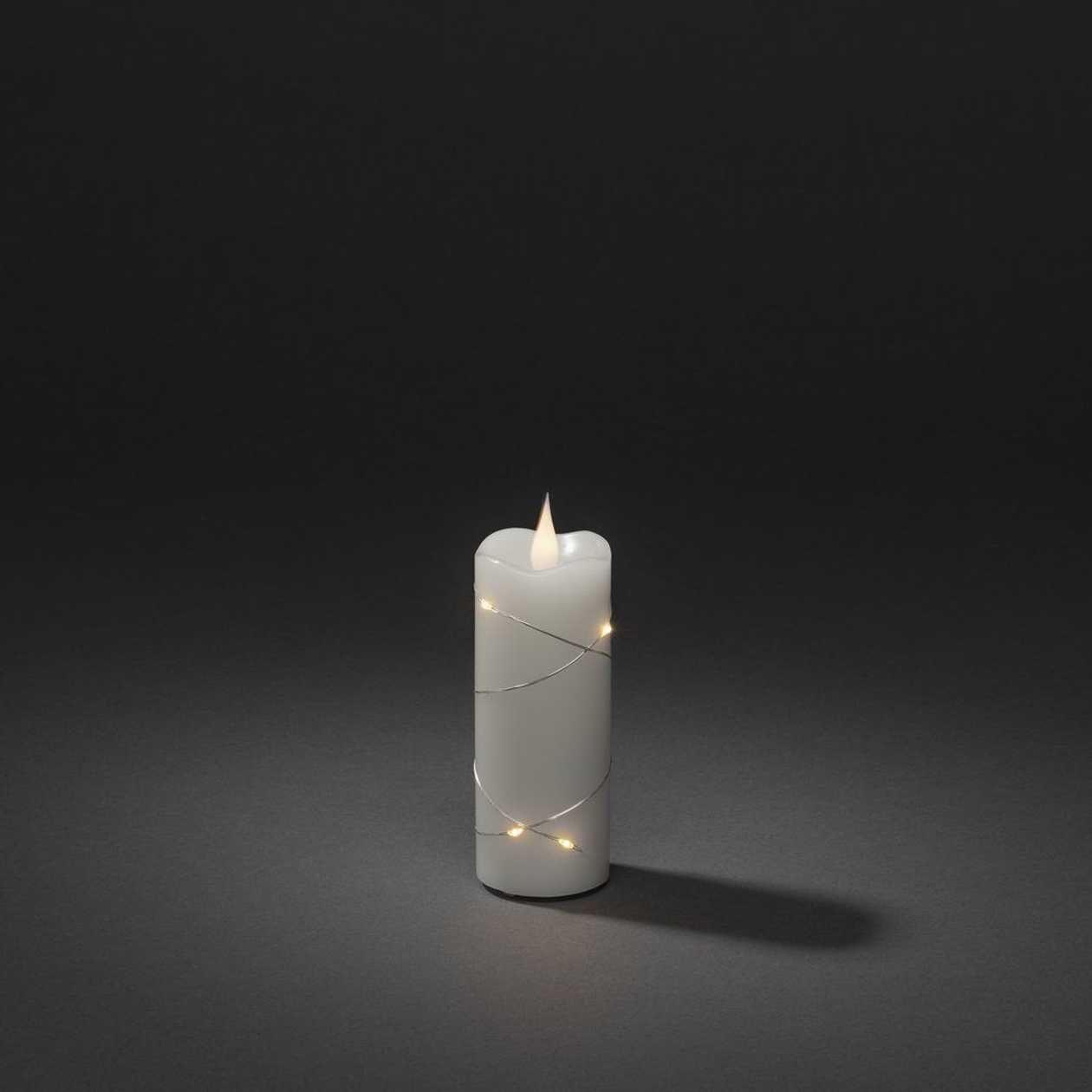 White Wax Candle 5.0xh-12.7cm, 7 Wwled With Silver Light Chain, 3d Candle Flame + Timer 4 And 8h, Add 2xaa Batteries