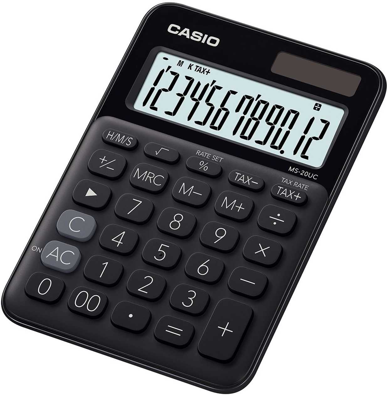 Desk Calculator Casio Ms-20uc-black - 12 Digits, Standard And Solar Battery, 110gr, 23x106x150 mm, Casio Logic