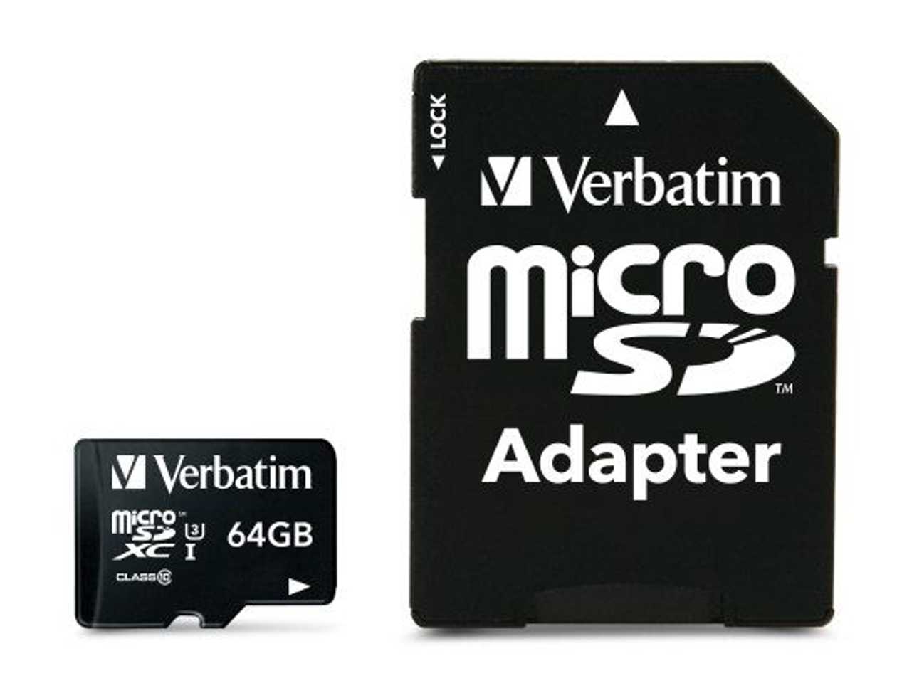 Memory Card Secure Digital Verbatim Microsdxc 64 gb Pro Class10 Uhs-I U3 R90Mb/Sec W45Mb/Sec + Sd Adapter