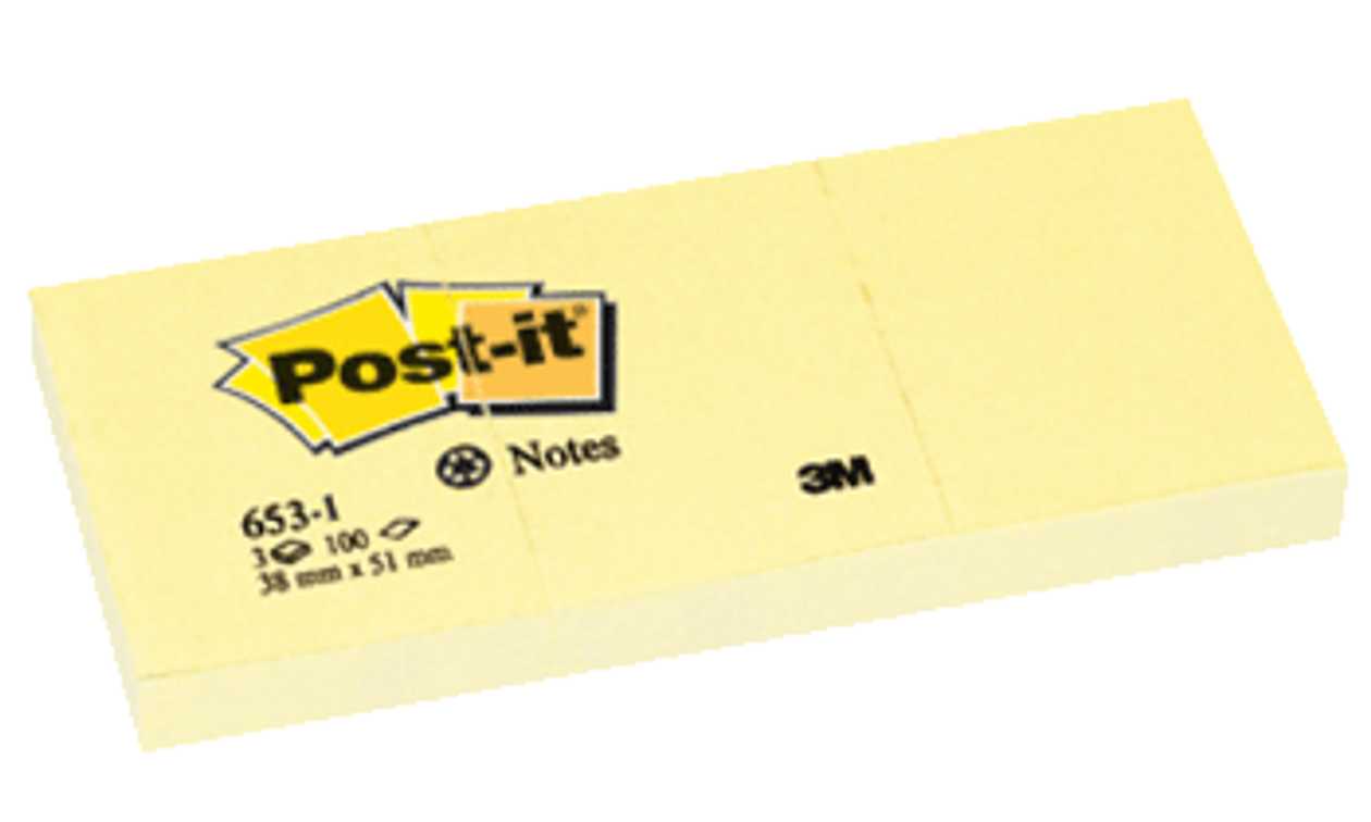 Self-Adhesive Note Paper Post-It 653 38x51 mm (pack of 3x100 l.) Yellow