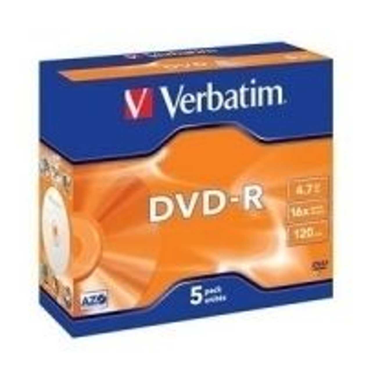 Dvd-r Verbatim 4.7gb 120 min 16x Jewel, Advanced Azo Protection, Recordable, 1 Blank In Standard Packaging