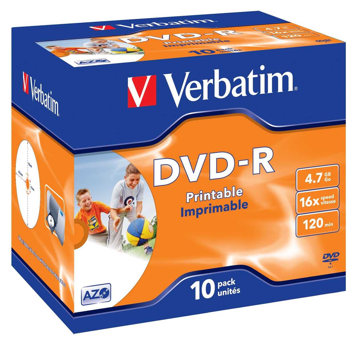 Dvd-R Verbatim 4,7 gb 120Min 16X Jewel 10, 10 Bundles in A Standard Package Wide Inkjet Printable, Azo Protection, Recordable