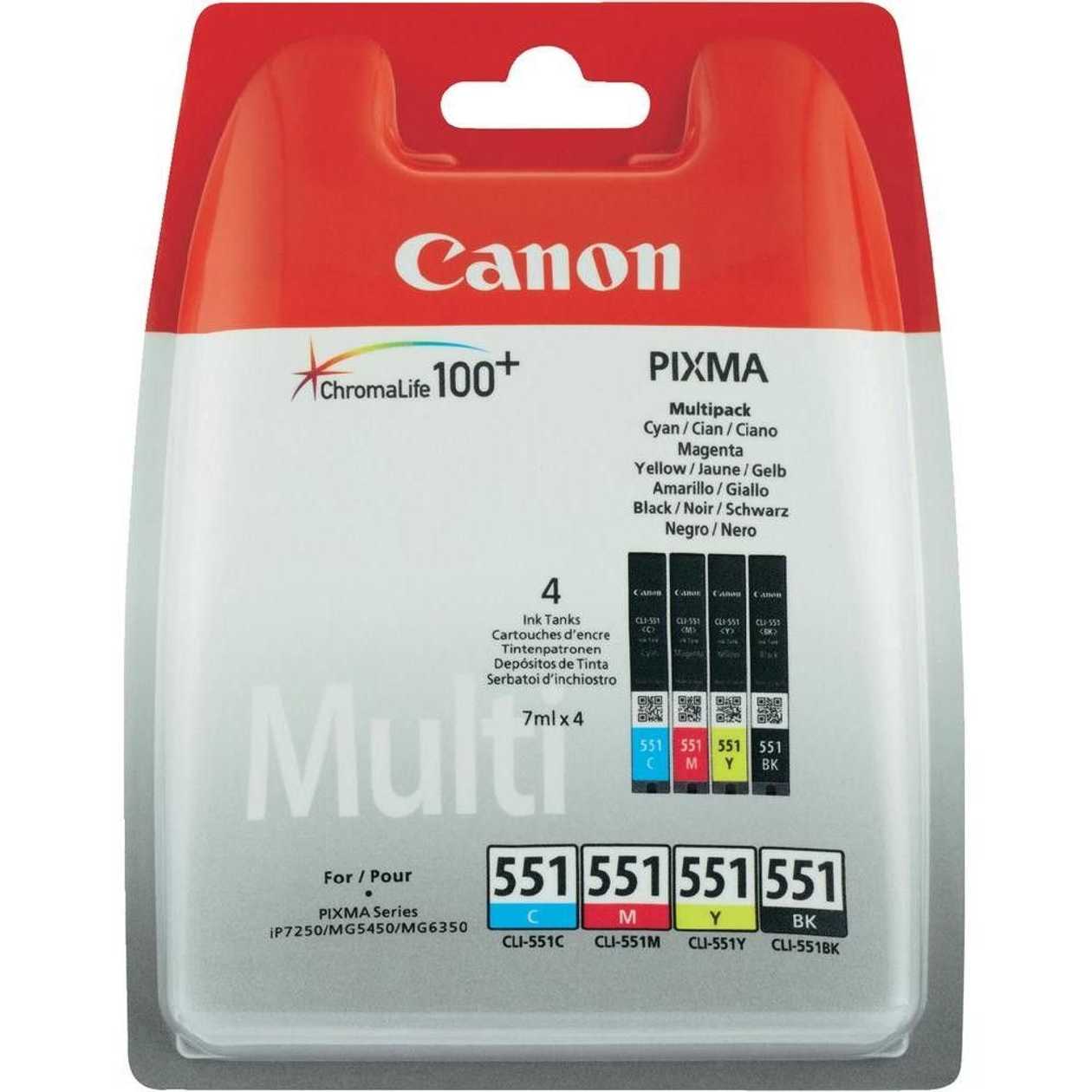 Ink Canon Cli-551 cmyk Multipack (cyan/magenta/yellow/black) Small Volume Mg5450/5655/6350/6650/7150/7550 Ip7250 Ip8750 Ix6850  mx725