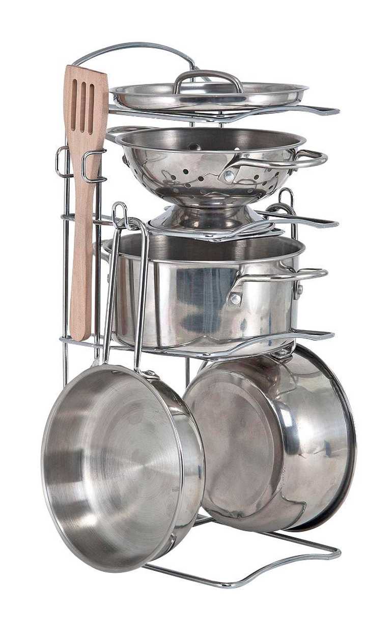Play Set Of Kitchen Utensils with Table Stand, Stainless Steel, 8 Items, 3+