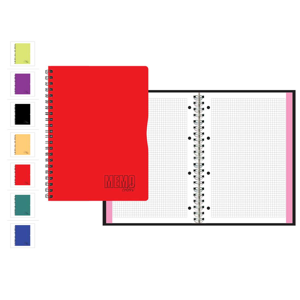 Folder A4 80 l 5x5 Square Memo Colour, Colored Page Edges, Spiral Binding, Tearable + Holes, Colored Plastic Covers