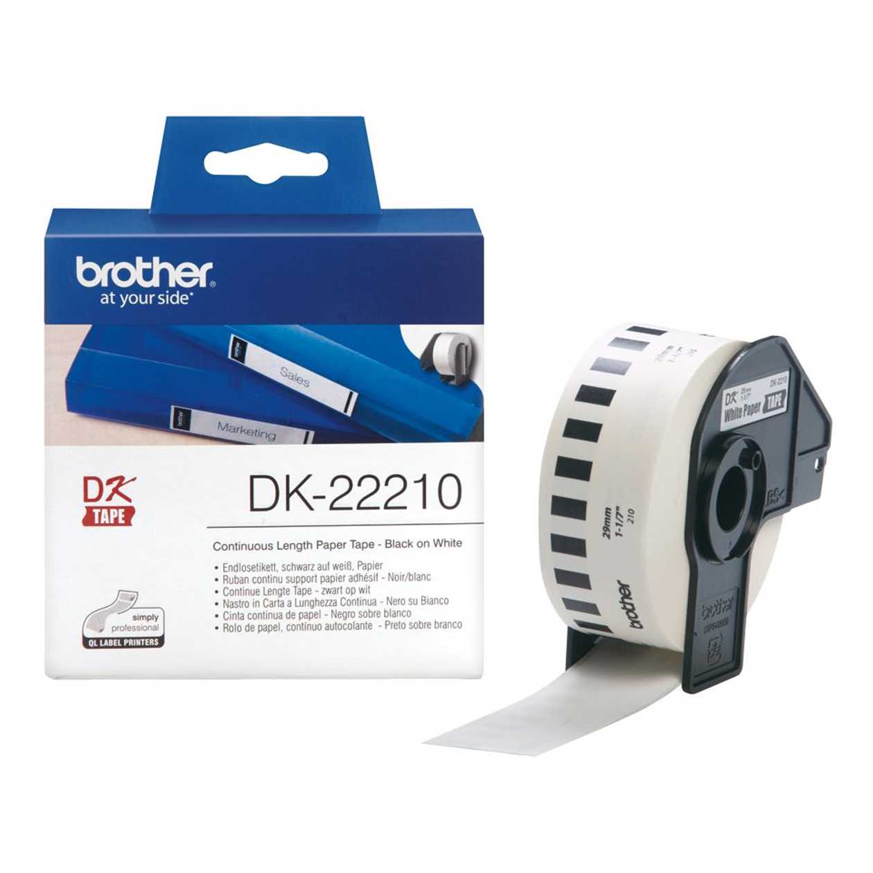 Adhesive Tape Brother Dk22210, Rolling Paper Tape 29mmx30.48m, White Thermal Paper
