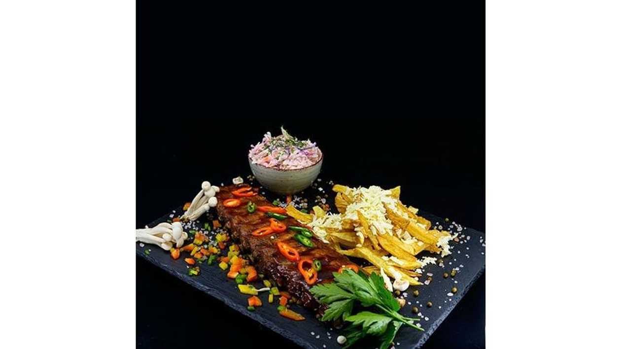 Pork Ribs with Coleslaw Salad and Fresh French Fries
